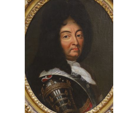After Hyacinthe Rigaud (French, 1659-1743), oil on canvas, Portrait of Louis XIV, 40 x 31cm