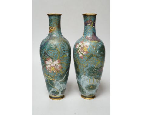 A pair of 19th century Chinese cloisonné enamel vases, 25.5cm high