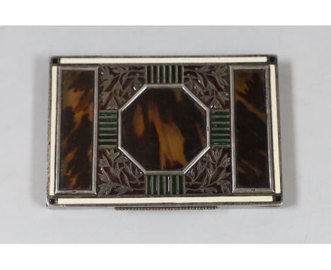 A 1920's Austrian 935S white metal, tortoiseshell, enamel and plique a jour cigarette case, import marks for London, 1927, 87
