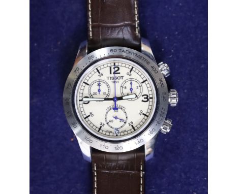 A gentleman's modern Tissot 1853 chronograph quartz wrist watch, on a Tissot leather strap, with Tissot buckle, no box or pap