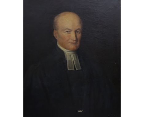 19th century English School, oil on canvas, Half length portrait of a clergyman, 75 x 62cm