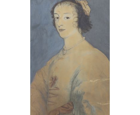 English School, watercolour, Portrait of a 17th century lady, 60 x 45cm