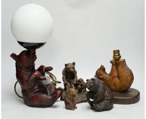 A group of resin bears, one a table lamp, another lamp (wiring missing) and an advertising Polar bear (5)