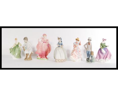 A group of seven Coalport Royal Doulton and Lladro Nao figurines to include two Nao boys and one Nao girl , Royal Doulton Fai