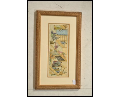An early 20th century French framed and glazed hand coloured print plate depicting a Japanese marriage scene. Set to an ornat