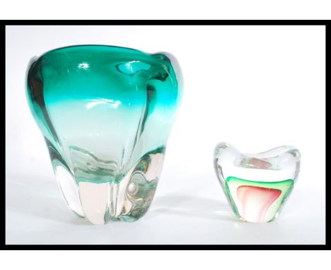 A large substantial vintage ' Molar ' art glass vase, together with a vintage glass dump vase of similar design.