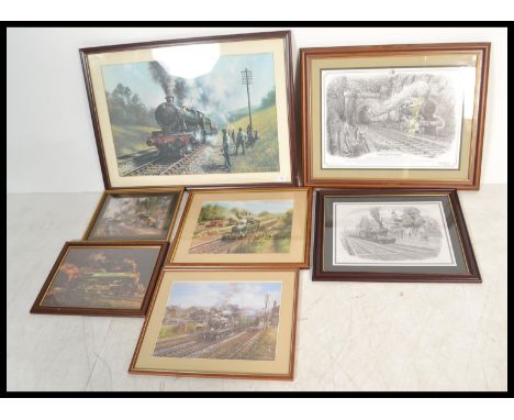 Railway: A good collection of 7x assorted vintage Railway and Railwayana related prints. Various artists to include Terence C