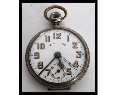 An early 20th century German&nbsp; Alarm pocket watch by Thiel, Germany. Top wind having a white enamel dial, approx. 40mm, s