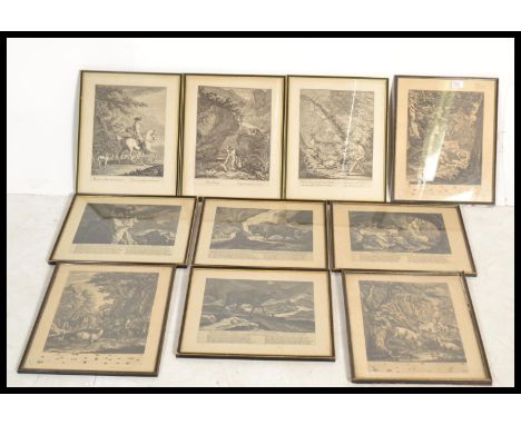 A good collection of 19th Century framed and glazed etchings of hunting interest after&nbsp;Johann Elias Ridinger, each pictu