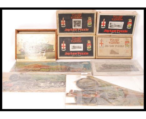 A group of 4x original vintage 1930's wooden puzzles of locomotives to include 3x G.W.R&nbsp;by Chad Valley ' The Cornish Riv