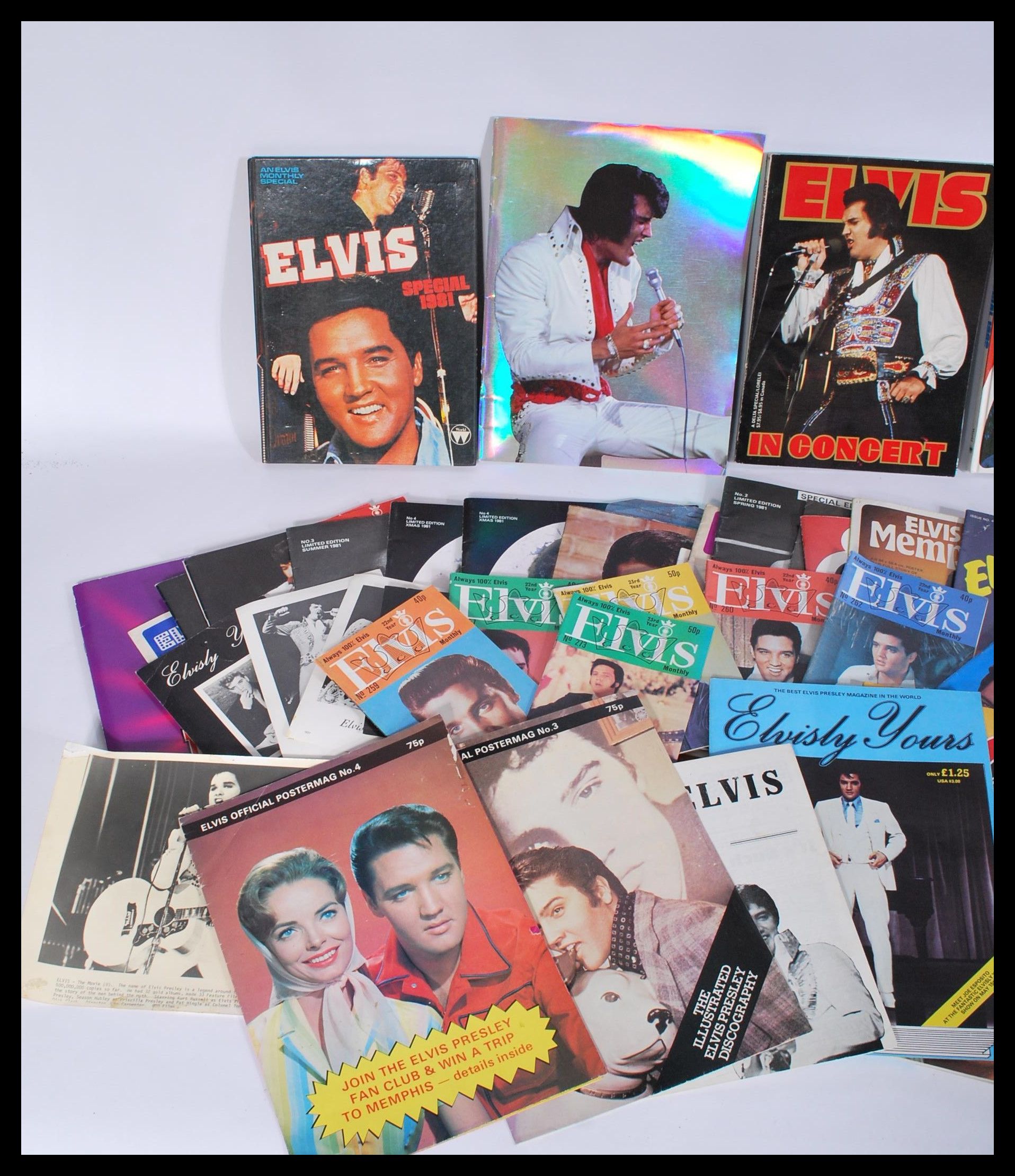 A collection of music memorabilia pertaining to Elvis to include fan