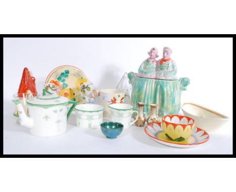 A group of vintage ceramics to include Foley peacock pattern , pair of spill vases , Carlton ware conical sugar sifter , Roya