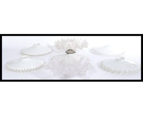 A group of vintage 20th century French glass light fitting shades and lamp shades on scalloped form. Please see images. Measu