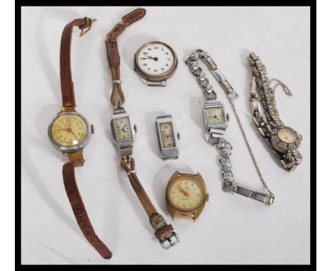 A group of vintage watches to include a silver hallmarked marcasite watch by Nivada , silver watch , Basis , Ling etc. Please