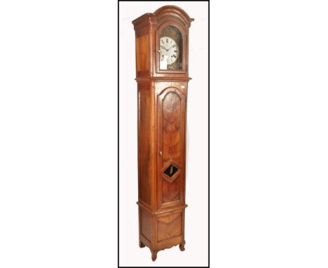 A 19th century large french fruitwood comptoise longcase clock - grandfather clock. Of tall upright form having enamel dial w