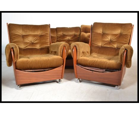 E Gomme for G-Plan - a vintage retro 20th century teak three piece suite consisting of three large arm chairs with matching s