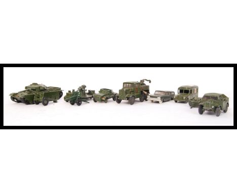 A collection of Dinky diecast scale model military cars and vehicles to include Centurion Tank no. 651 , Field Artillery Trac