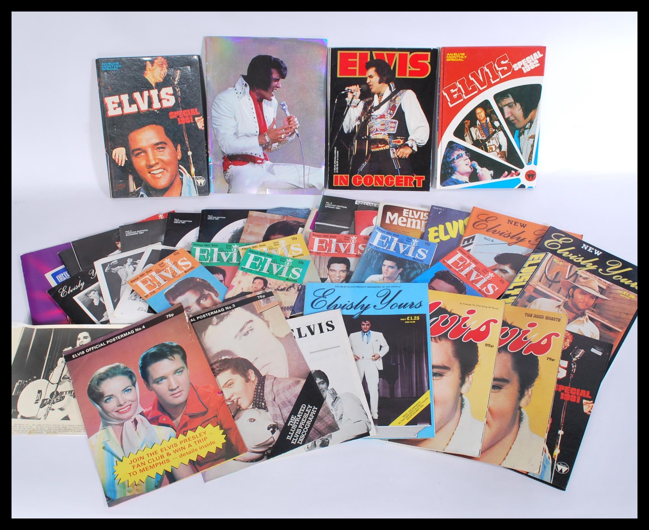 A collection of music memorabilia pertaining to Elvis to include fan club magazines, annuals etc