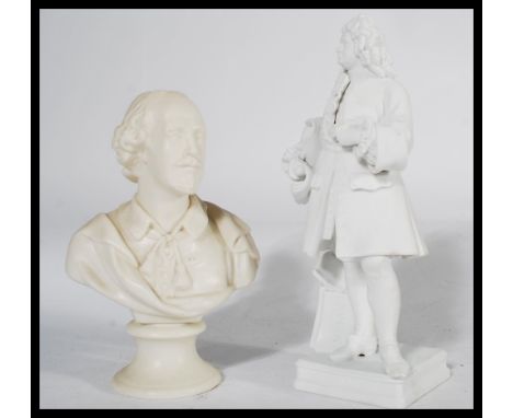 A 19th century German biscuit porcelain&nbsp; Portrait statue of George Frideric Handel holding a hat. Impressed to the socle