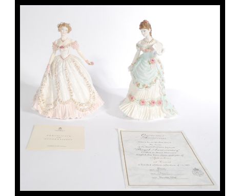 Two Royal Worcester limited edition ceramic figurines A Royal Anniversary Splendour At Court collection 9435 / 12500 and Swee