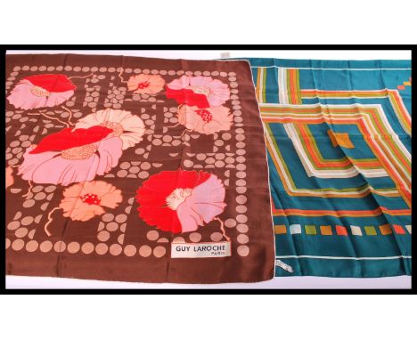 Two vintage 20th century silk scarves one buy Guy Laroche and the other having geometric designs.
