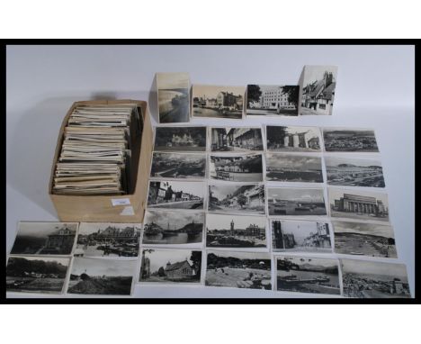 Postcards. Small size vintage real photo black and white UK views (700) in shoebox. This type most popular.