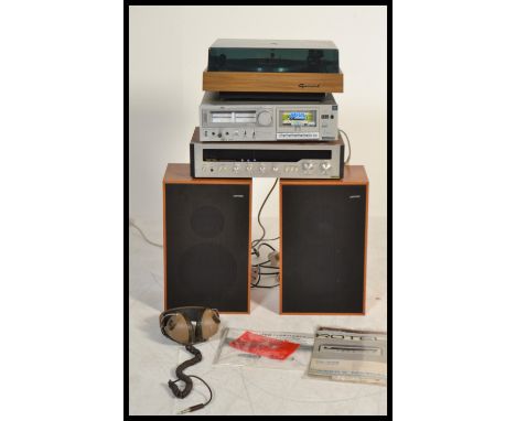 A group of vintage HI-Fi to include a Garrard record deck turntable , a pair of Solarvox speakers , amplifier receiver etc. P