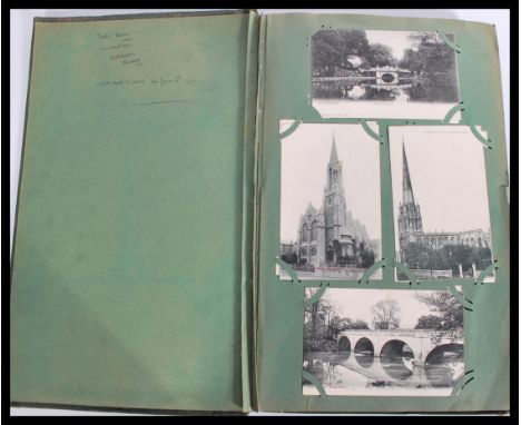 A good early 20th century vintage postcard album containing many views , comical humor , animals , real photo etc. Please see