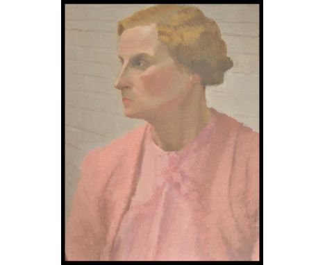 An early 20th century oil on canvas portrait study of a lady in period pink dress of the time. The canvas painting be reframe