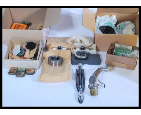 A fantastic collection of vintage gramophone spare parts and accessories to include several needle tins, sound boxes, needle 