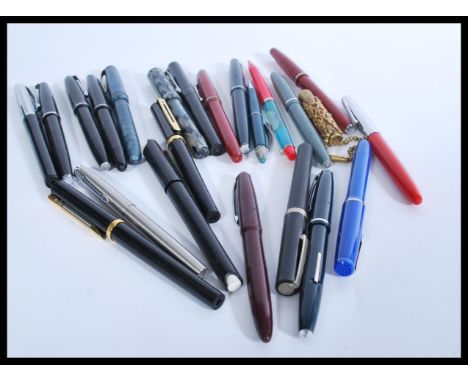 A collection of vintage fountain pens to include Atiga , Platignum , Osmiroid , Eagle , Parker etc. Please see images. Longes