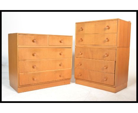 Meredew Wednesday range - Vintage 20th century light oak two over three chest of drawers along with a two over three chest on