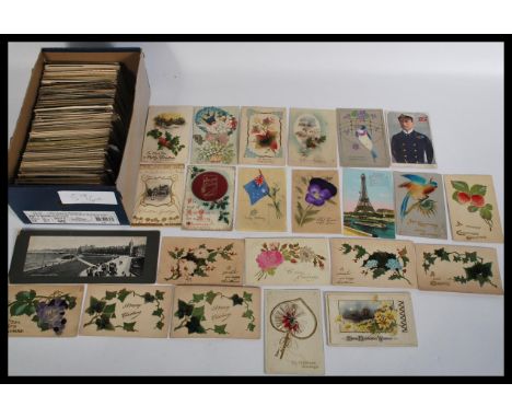Subject postcards (650). Vintage themed, no views, with some Novelty issues.Collection in shoebox.