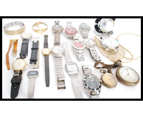 A collection of vintage watches and pocket watches to include Roamer , Sekonda , digital , Philip Persio , Lorus , Keane , Ti