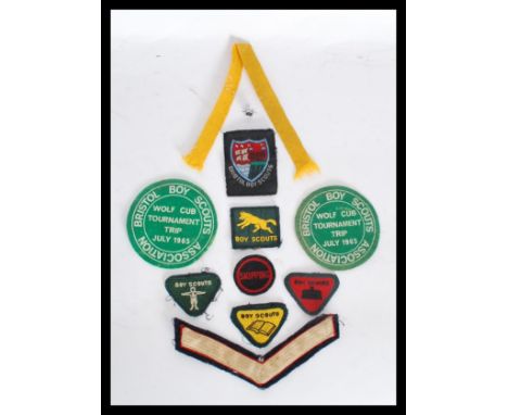 A collection of vintage scout badges - patches to include Bristol Boy Scouts 1965 x2, Boy Scouts triangular arm patches, Skip