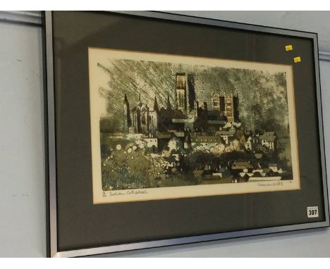 Norman Wade, signed limited edition print, 92/180, 'Durham Cathedral', 26 x 46cm