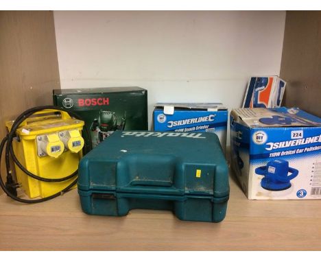 Various tools, Bosch router, Makita drill etc.