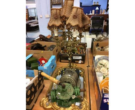 Gilt mirror, lamp etc.