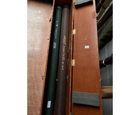 Three fly fishing rods. A Greys GS 4pc  9ft 6in #7, a Temple Fork Outfitters 'lefty Kneh' 4pc 9ft 5wt  in a hard not original