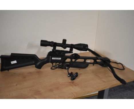 A Jaguar crossbow with Simmons 4-12x40 telescopic scope attached