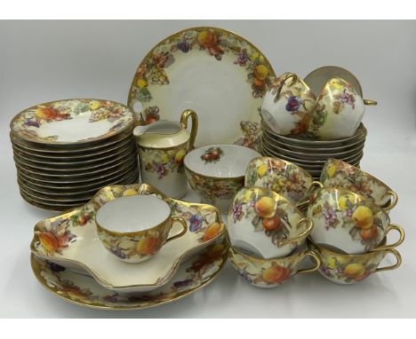 Two part tea services, hand painted Spode Copeland's Peacock design  - 6 x cups and saucers, 6 x side plates, slop, jug, cake