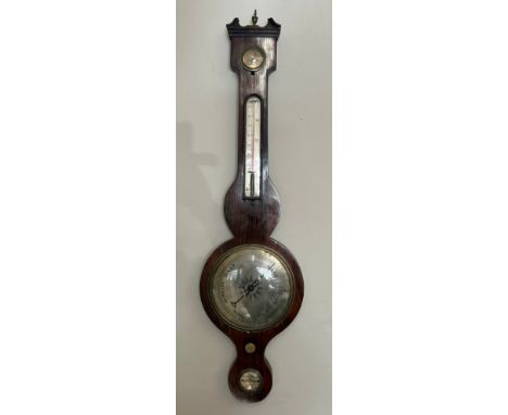 An early 19th century mahogany wheel barometer, Barnasconi, Leeds, 22cm silvered dial, approx. 100cm.