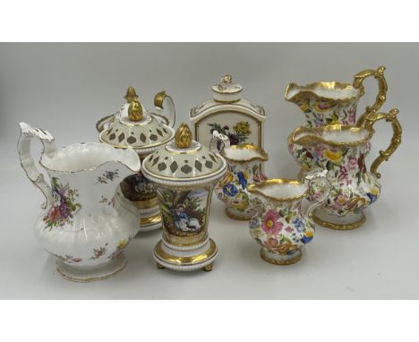 A collection of English ceramics to include two Spode limited edition lidded pot pourri vases 145/500 and 240/500, a Spode te