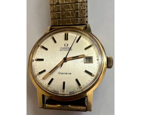 Omega - A gentleman's vintage gold plated Omega Geneve automatic wristwatch, comprising a silver coloured dial with applied b