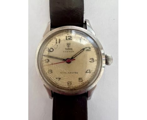 A gentleman's vintage Tudor Oyster Shock-Resisting wristwatch on brown leather strap. Case back numbered 11109 4540. Needs at