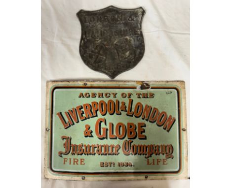 An original enamel sign 'Agency of The Liverpool &amp; London &amp; Globe Insurance Company  Estd. 1836 41 x 28cm together wi