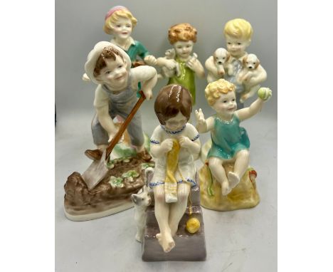 Six Royal Worcester Freda Doughty Days of the week figurines.