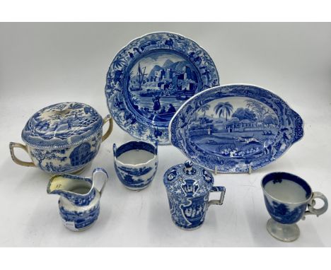 A group of early 19th century blue and white transfer-printed Spode wares, c. 1810-20. To include: an Indian sporting tureen 