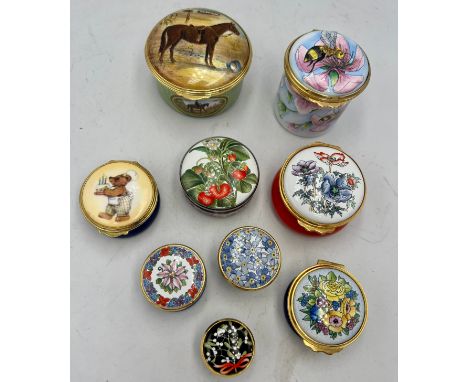 Nine enamel boxes to include Halcyon days, Staffordshire enamels, Royal Stratford, Moorcroft etc. (9)