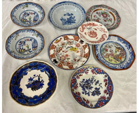 A group of early 19th century blue and white transfer-printed and hand-painted Spode wares, either in the Chinese style or as